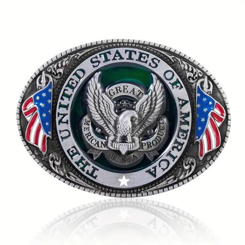 USA Bald Eagle Belt Buckle Featuring American Flag – Iconic Patriotic Accessory Symbolizing Freedom and Strength, Perfect for Veterans, Patriots, and Collectors – High-Quality Silver Metal, Proudly Show Your American Spirit