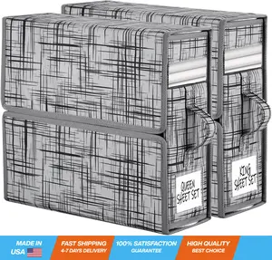 Foldable Bed Sheet Set Organizer - 2 Pack Sheet Cube Storage Container for Queen or King Size Sheets, Duvet Covers and Pillowcases Storage Box, Oxford Cloth Storage Bins for Bedding Blankets Towels