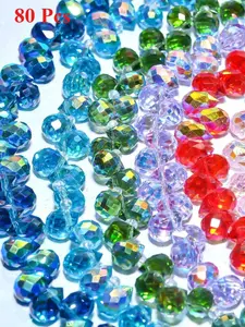 80pcs 8x9mm mixed color inlaid glass beads in strawberry and teardrop shapes with cross holes suitable for DIY jewelry making DIY Beading Accessories