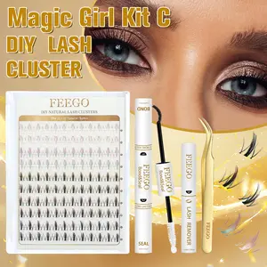 FEEGO Magic Girl Kit C 12-13mm Gradient Color Eyelash Styling 5 Different Gradient Color Eyelashes 100pcs (Double Tip Adhesive + Tweezers + Remover) Can Be Styled For Any Event Extremely Beautiful and Versatile Natural Lash Extension C-Curl Cluster Mixed