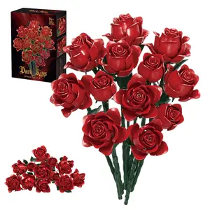 Red Roses Flower Bouquet Building Sets, 585Pcs Artificial Flowers Building Blocks Compatible with Lego Flowers Valentines Day Gifts for Her Mom Girlfriend Wife Couple Romantic Table Home Decor