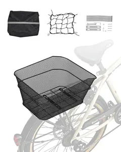 Rear Bike Basket Wire Mesh For Bicycle With Cargo Net And Waterproof Cover, Durable Rust-Resistant Aluminum Frame, Easy Mounting, Universal Fit For City, Mountain, Hybrid Bikes, Ideal For Shopping, Groceries, And Daily Commuting