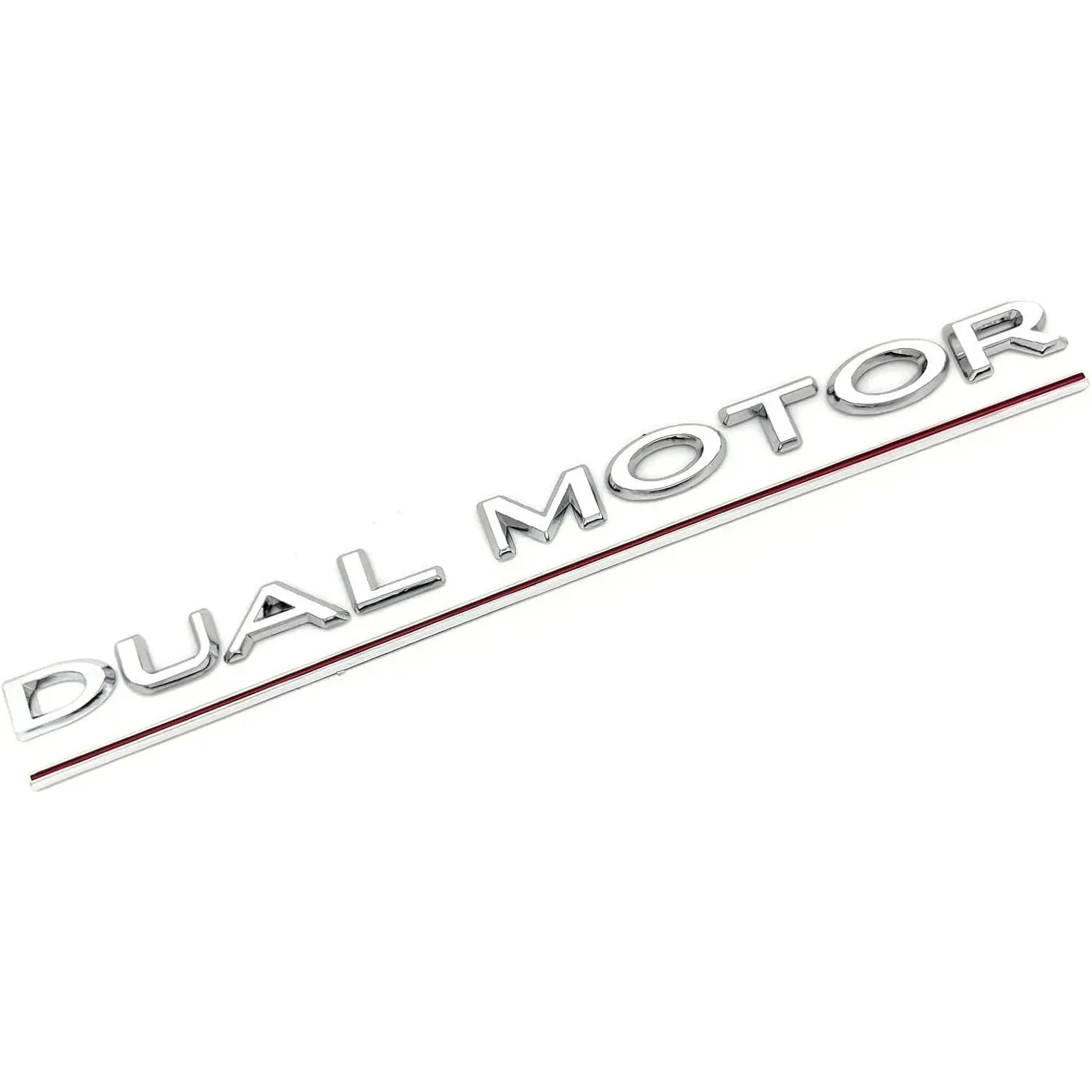Model 3 Y Dual Motor Emblem Sticker Underlined Badge Letters Accessories Compatible with Tesla Model 3/Y/S/X (Sliver+Red Line)