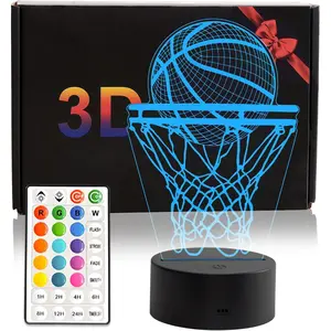 Basketball Night Light, 16 Color 3D LED Night Lamp for Boys - Basket Ball Lamps, Optical Illusion Lamp with Remote Control, Perfect for Kids' Room Décor, Cool Gifts for Basketball Lovers