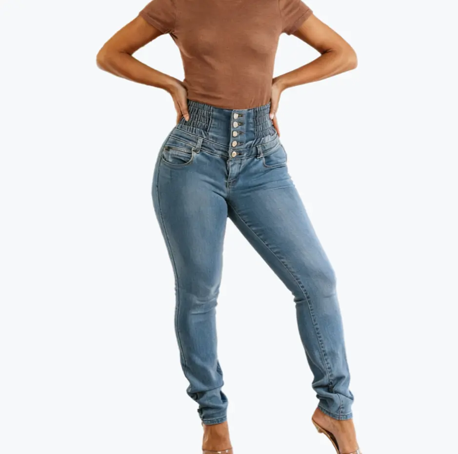 Women's High Waist Skinny Jeans, Elastic Fitted Denim with a Sculpting Hip Lift that Visually Lengthens Legs, Soft 65% Cotton, Button-Fly Streetwear Bottoms, Wrinkle Resistance, Elastic Fitted Jeans, Pants