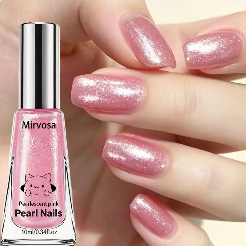10ml Glitter-Infused Pearlescent Pink Nail Polish, Luminous Sheen Lacquer with Smooth Application for Beginners, Sweet Glam Shade Gift for Ladies