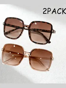 Two Pairs Retro Large Frame Fashion Women's Sunglasses, Full Rim Design, Perfect for Daily Wear and Parties, Best Gift Idea, Versatile Use, Trendy Sun Glasses