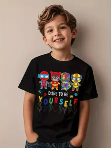 ' Autism Awareness Superhero T-Shirt - Colorful ASD Design with Suitsuitable for on Spectrum, Machine-Washable Summer Casual Wear, Durable Digital Print (No Belt Loop/Pullover Style) for & Sessions)
