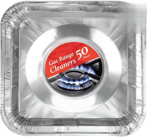 Disposable Gas Burner Liners 50 Pack, Aluminum Foil Square Stove Covers, Range Protectors, Stove Top Foil Covers for Gas Burners, Catch Food Spills, Aluminum Stove Burner Cover, Foil Liner 8.5x8.5 In