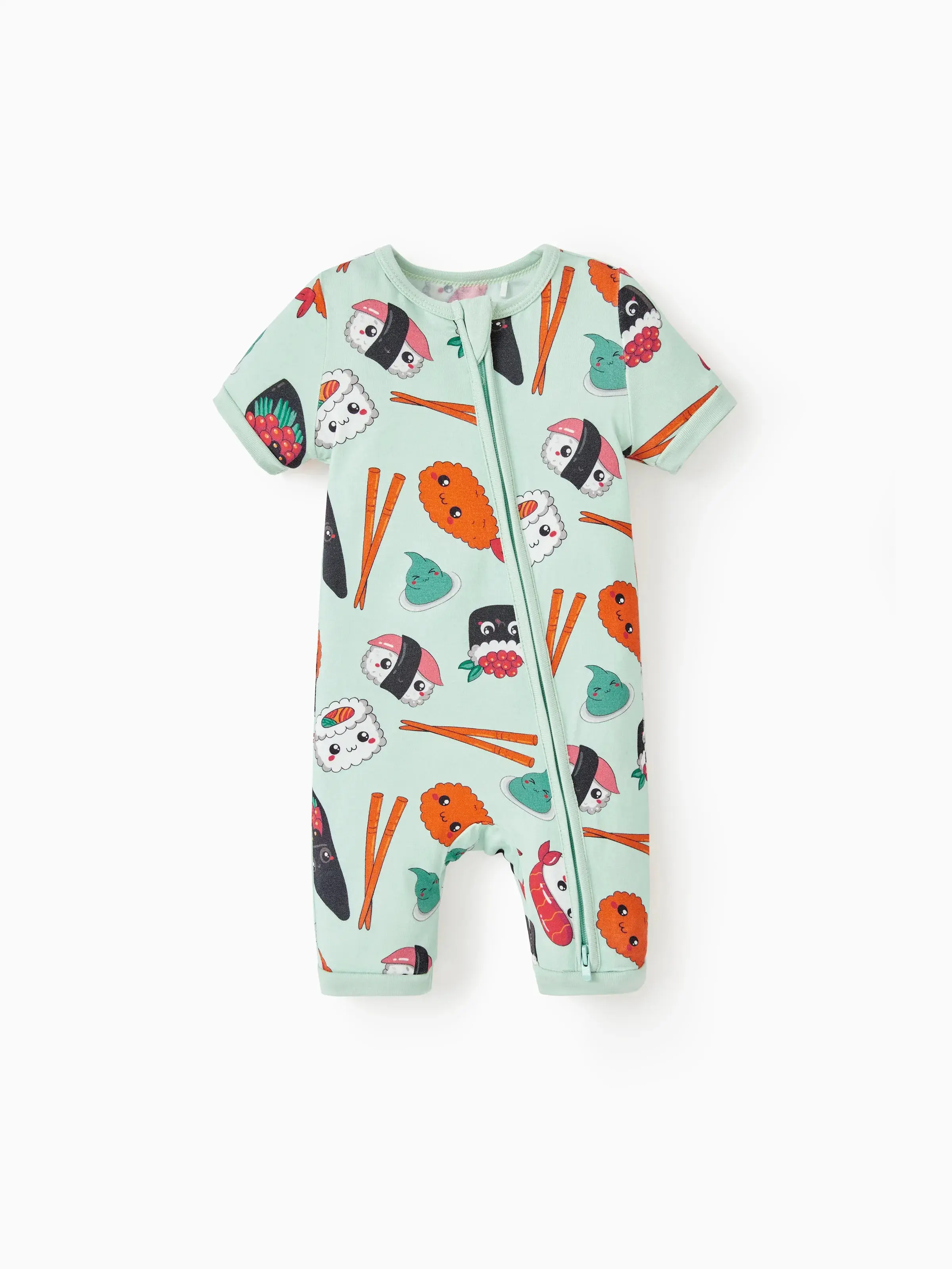 Bamboo Baby Boy / Girl 2-Way Zip Onesies Anti Slip Childlike Food Pattern Bamboo Sleepwear (Snug-Fitting)  Green