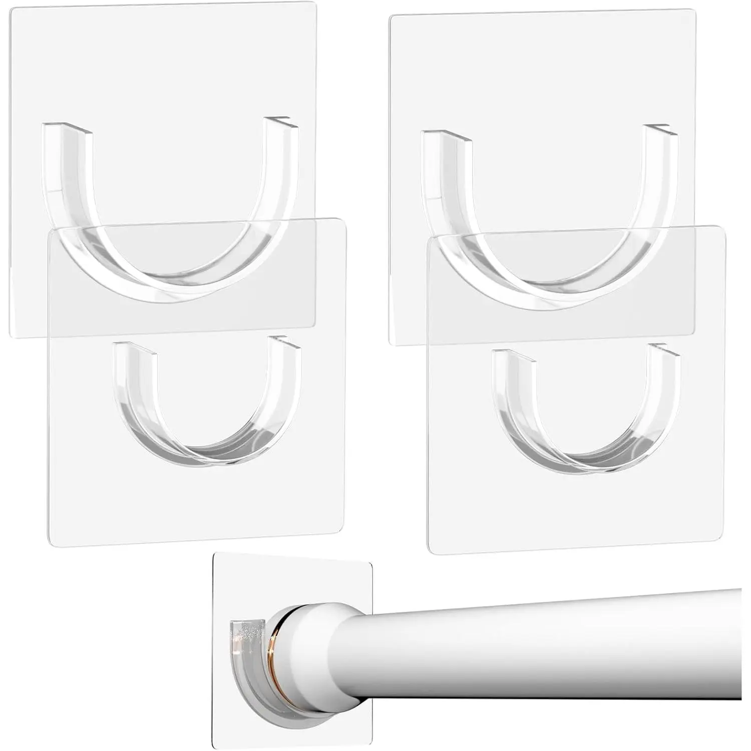 Shower Rod Holder with  Adhesive, 4 Pack Shower Curtain Rod Holder for Wall, Tension Curtain Rod Bracket No Drilling, Transparent (Rod not Included)