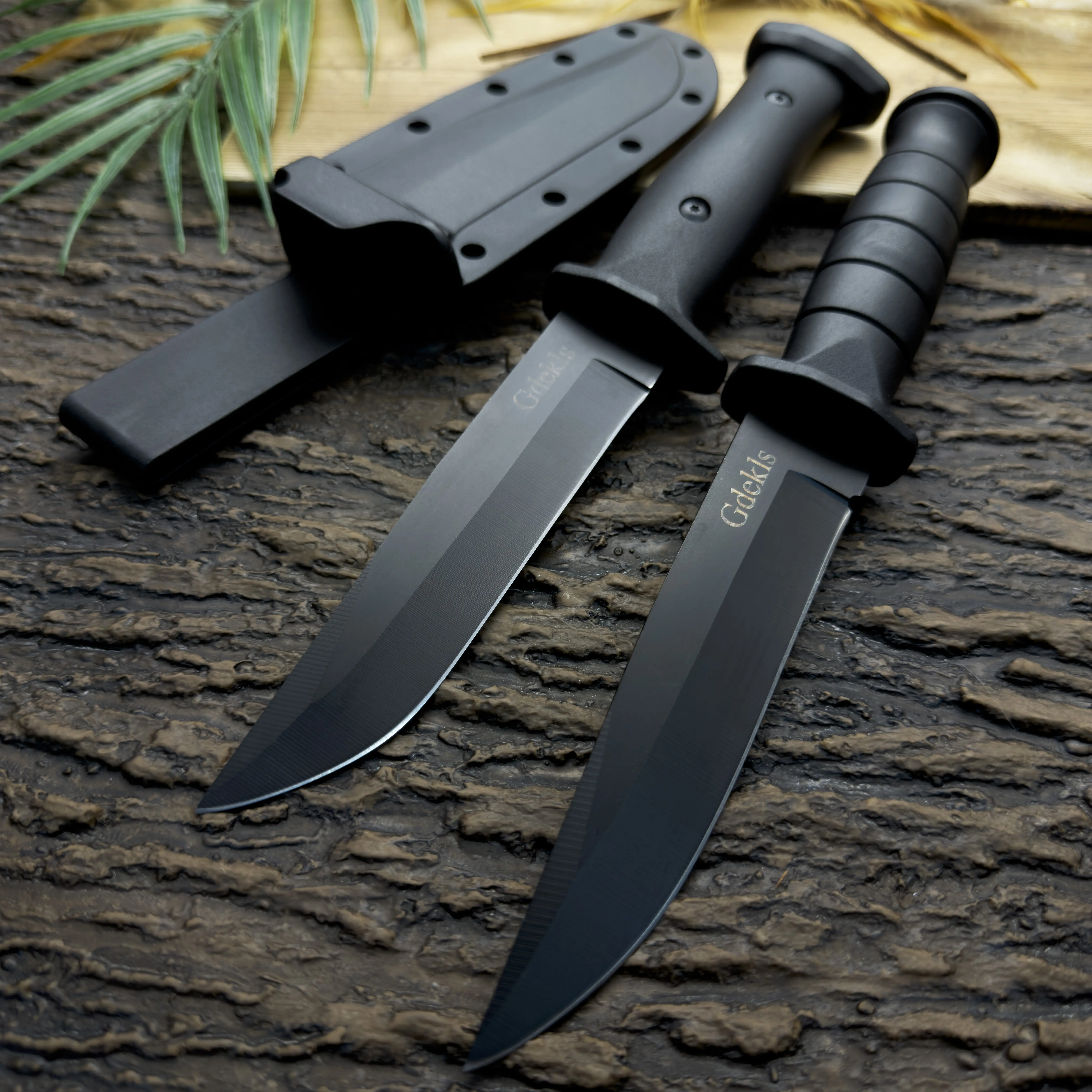 Gdekls 2-Piece Multi-Use Kitchen Knives Set, Meatknife & Cooking Utility Knives with Black Coated Blades, Non-Slip Handles, Durable Sheath Included