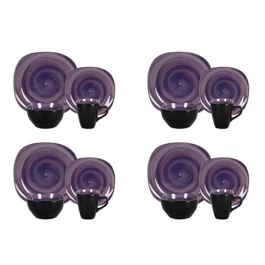 Stoneware 16pc Square Dinnerware Set Swirl Purple