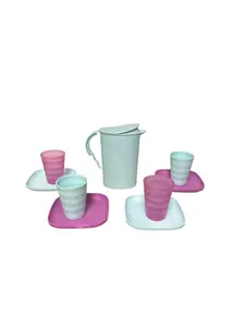 Pitcher with four cups and plates comes in color baby blue and purple