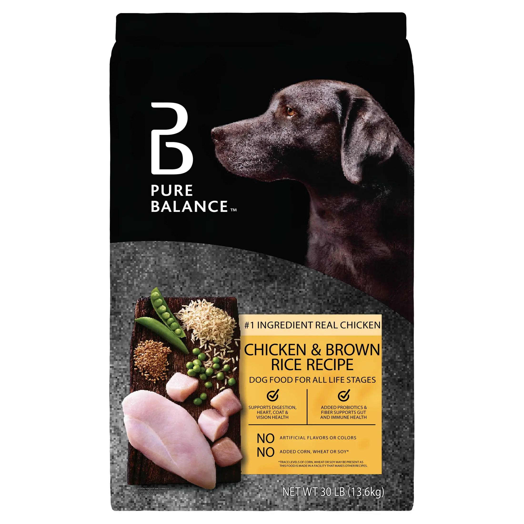 Pure Balance 30 lbs Dry Dog Food For Animal Indoor Wellness Chicken & Brown Rice Recipe Natural Growth Kibbles
