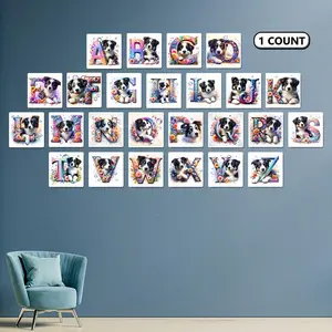 Border Collie Pattern DIY Diamond Arts Colorful Painting Kit without Frame, 1 Count Colorful Flower Art Letters Full Round Diamond Paint Mosaic, DIY Decor