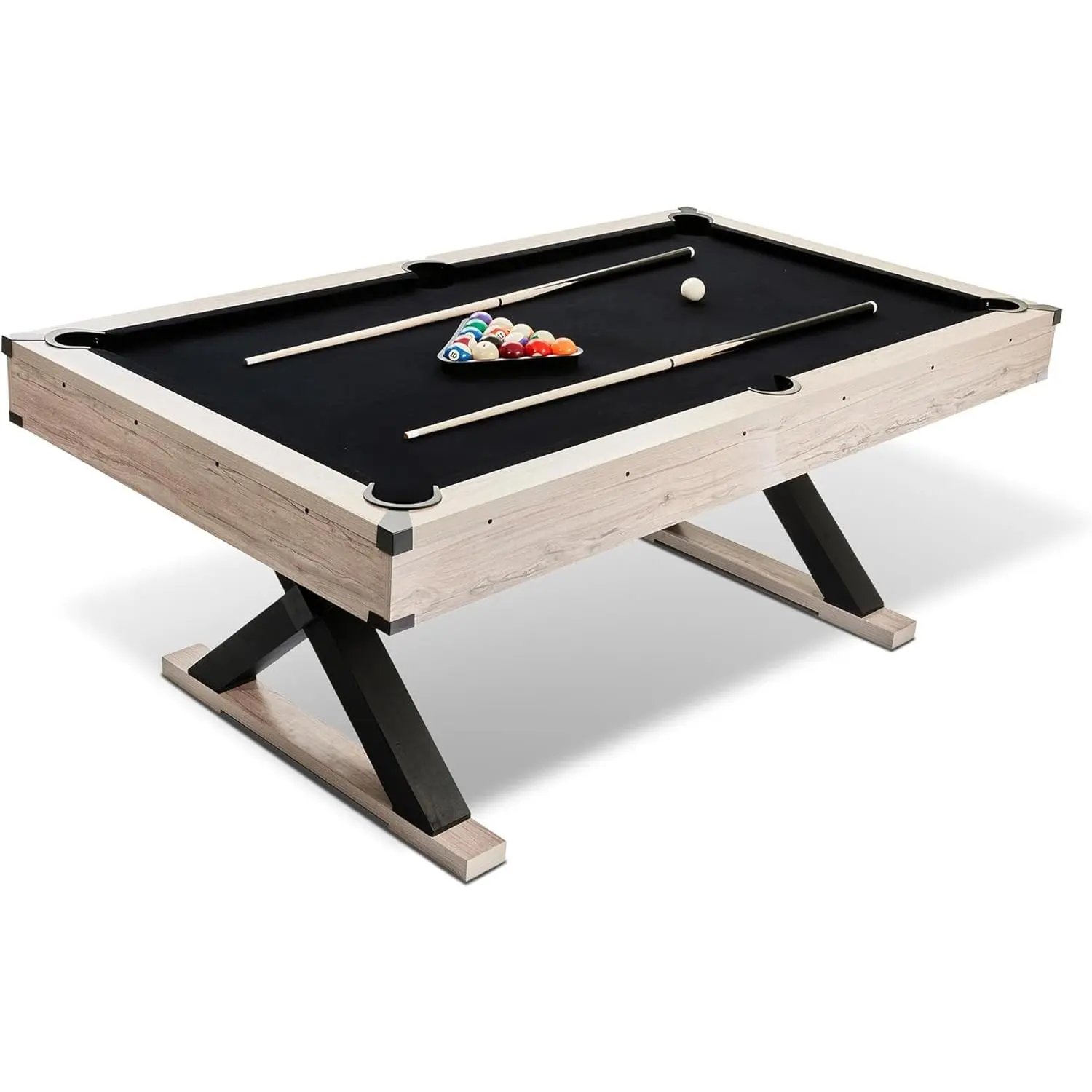 【Christmas Gift】Black 7 FT Billiard Table Set with 2 Cues, Ball Set, Cue Rack and Cleaning Brush，Exquisite Design, Complete Accessories, Sturdy Construction, 84" L x 46.5" W x 32.7" H