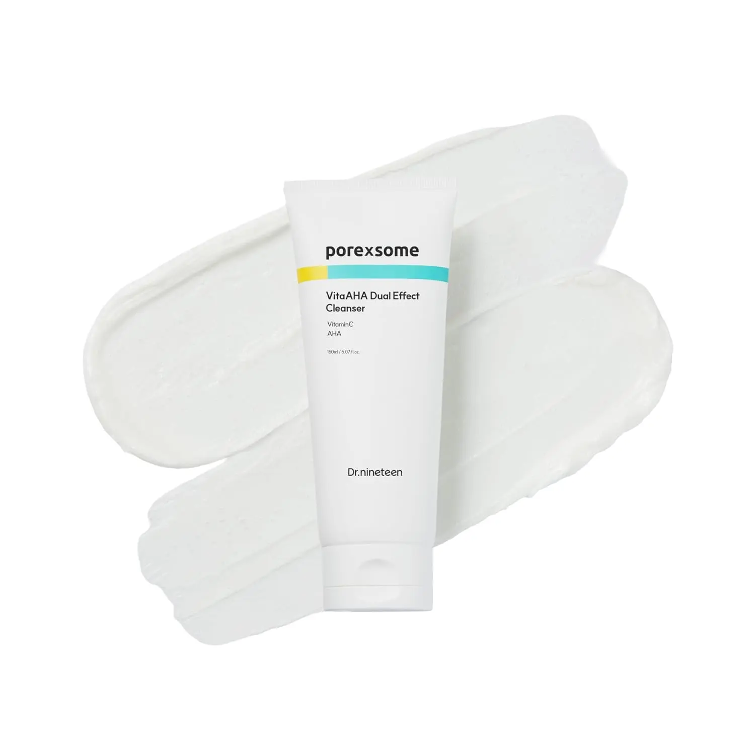 DR.NINETEEN Porexsome VitaAHA Dual Effect Facial Cleanser - AHA, Vitamin C, Oxygen, 35,000ppm Natural Micro Exfoliating Particles - Pore Tightening Korean Skincare (5.07 Fl.oz.)