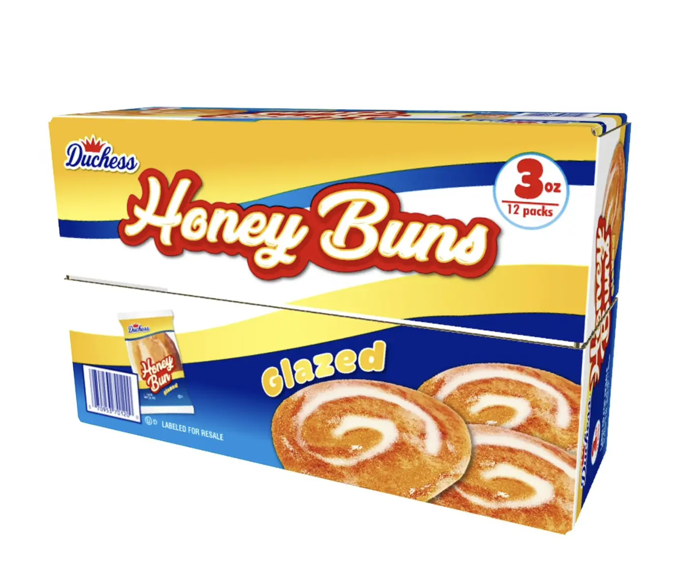 Duchess Sweet Honey Buns Low Fat Snack Cakes - 3 oz Individually Labeled, 12-Pack Value Boxed Set, Guilt Free Treat with Honey & Flaky Pastry, for Children & Adults (Snack Cakes & Pastries)