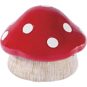 Fujima Red Mushroom Covered Polyresin Ashtray and Incense Holder - 4.75"