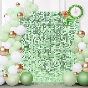 Light Green Sequin Shimmer Wall Backdrop Panels 12pcs for Birthday Party Decoration Photo Background Decoration Banners Ornaments