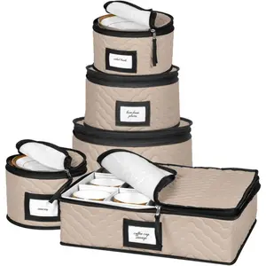 China Storage Containers 5-Piece Set Moving Boxes for Dinnerware, Glasses, Plates, Mugs and Saucers Sturdy Quilted Microfiber Dish Organizer with Dividers for Seasonal Storage - Holds Set of 12, Brown : Home & Kitchen