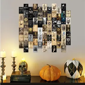70pcs Dark Academia Wall Collage Kit, Vintage Poster Wall Decor, Retro Style Dark Aesthetic Room Decor, Light Academia Photo Collage Kit 4"x6" Aesthetic Picture, Gothic Home Decor