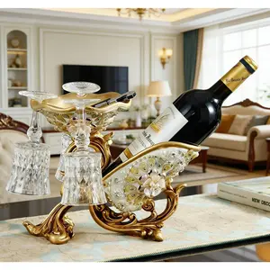 European wine rack ornament, living room luxury wine cabinet ornament, tall wine glass rack, household wine bottle rack, luxury crystal diamond wine glass rack, European engraved gold ornament, banquet decoration rack.