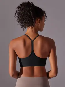 Women's Y-Back Sports Bra - Padded Racing Back for Low-Intensity Workouts, Spaghetti Strap Yoga Top, Strappy Workout Bra, Quick-Dry Running Fitness Sports Bra Sexy Yoga Top for Women