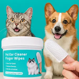 TQT Pet Ear Wipes - Ear Cleaner Finger Wipes for Cats & Dogs, 50 Counts, Soft & Easy Otic Cleaning Pads for Odor Control and Earwax Reduction