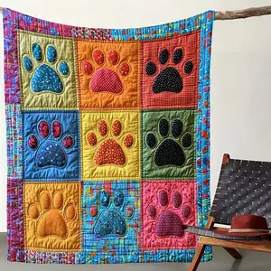 Plush Paw Print Blanket, Soft Warm Blanket, Multi-color Dog and Paw Patterns, Soft Patchwork Flannel, All-Season Bedspread, Sofa Throw, Travel and Camping Bedding