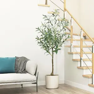 4FT Artificial Olive Tree, Silk Faux Olive Plant with Green Leaves and Lifelike Fruits for Indoor Home Office Living Room Bedroom Stairs Foyer Decor - 1 Pack, No Maintenance