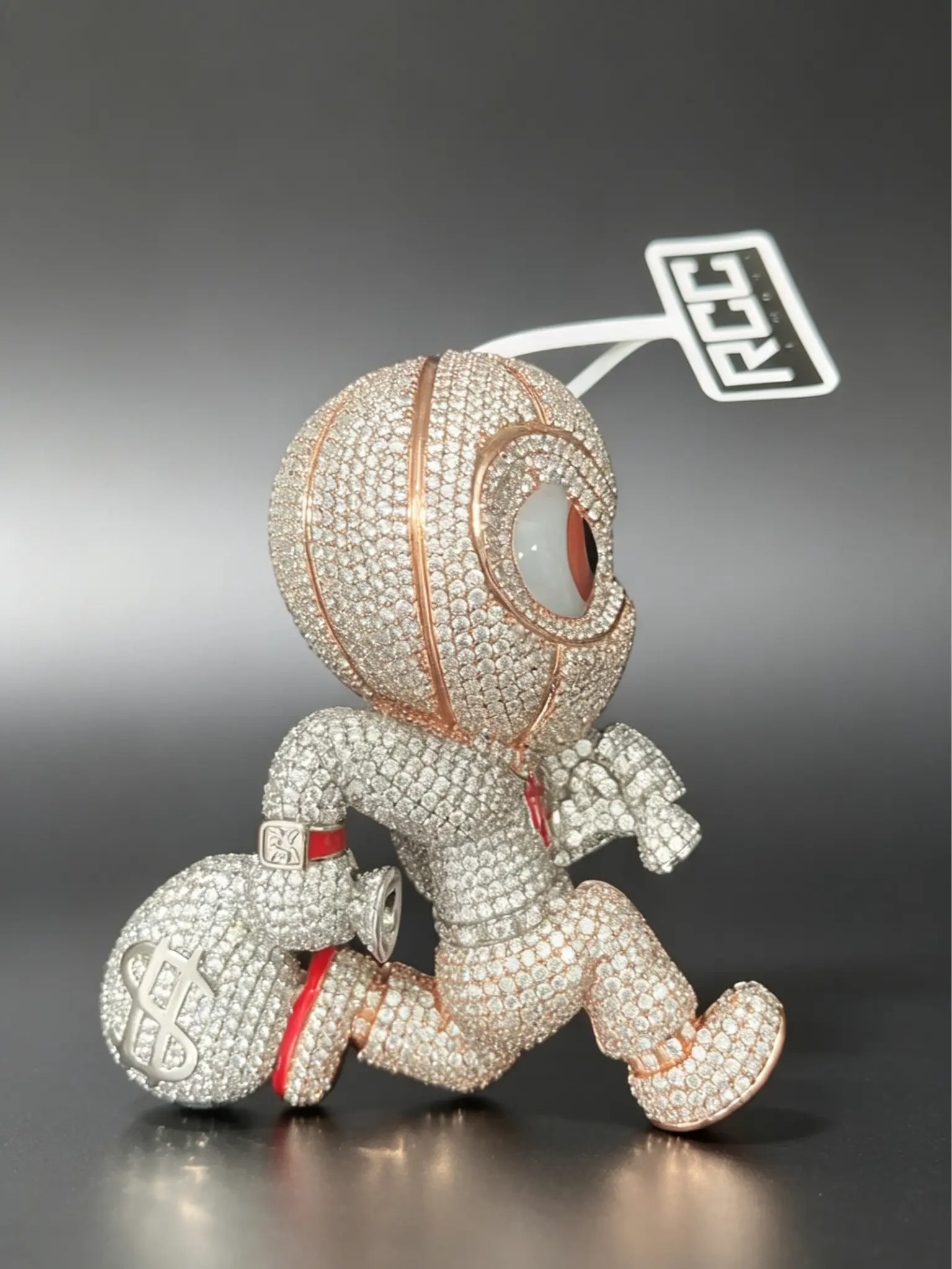 M2-2172  Runaway Money Bag Bandit Charm | Iced-Out Street Legend Pendant for Rappers & Trendsetters