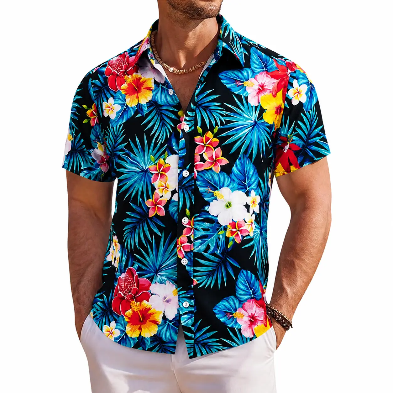 Men's Hawaiian Shirt Tropical Floral Print Short Sleeve Button Down Beach Shirts Casual Summer Resort Wear Cruise Vacation Aloha Tops for Men, Lightweight Breathable Holiday Luau Party Outfit, Size 2XS to 6XL Menswear Menswear Christmas Classic
