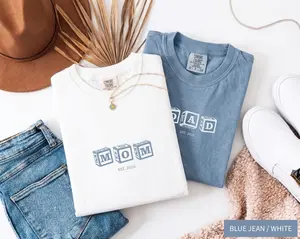 Custom Mom Dad Shirts (EST 2026), Pregnancy Announcement Couple Tees, Minimalist Parent Shirt Set, New Mom Gift New Dad Gift, Baby Announcement Shirt, Mother Father Matching Tee Soft Cotton