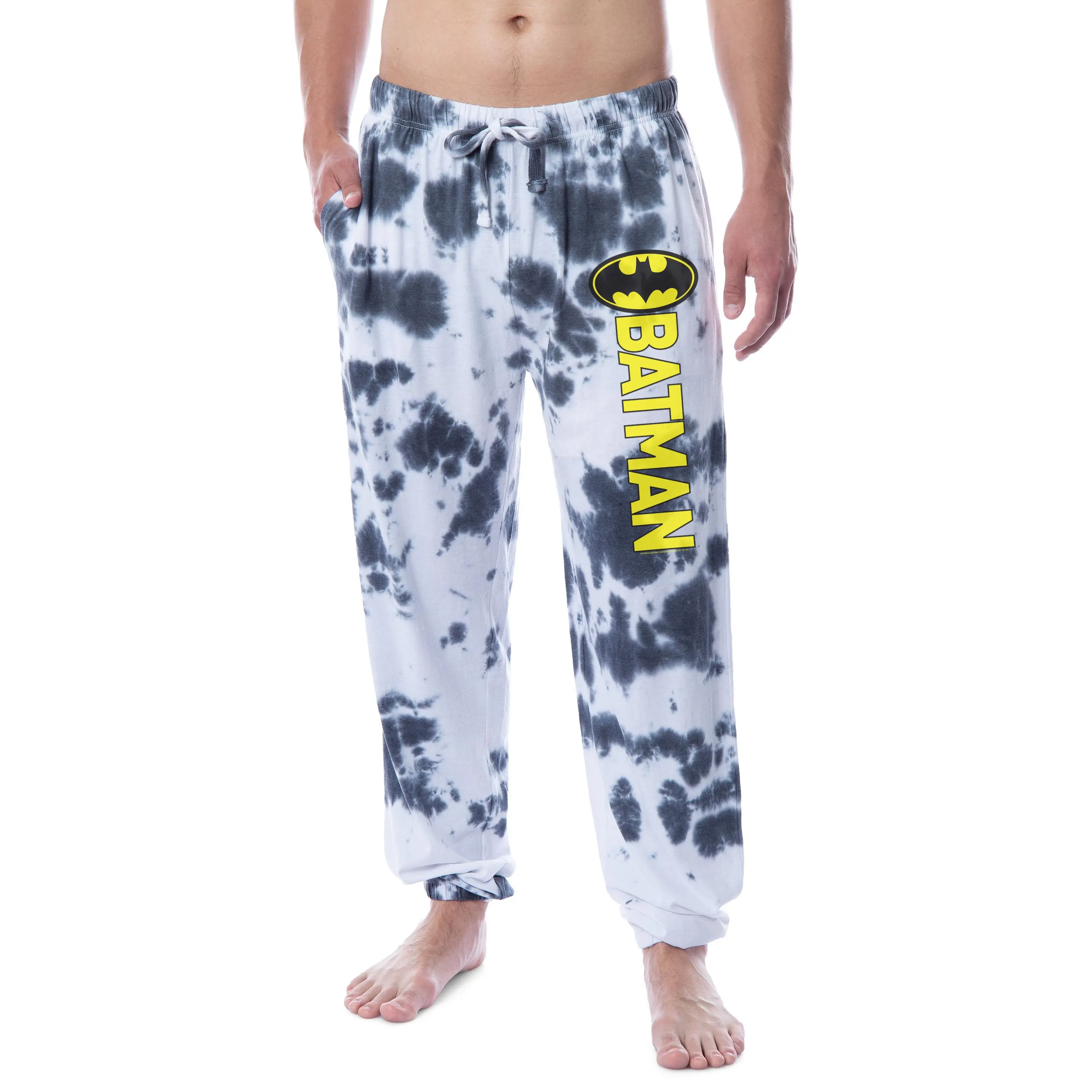 DC Comics Men's Batman Granite Tie Dye Bat Logo Sleep Jogger Pajama Pants, Superhero, Fabric