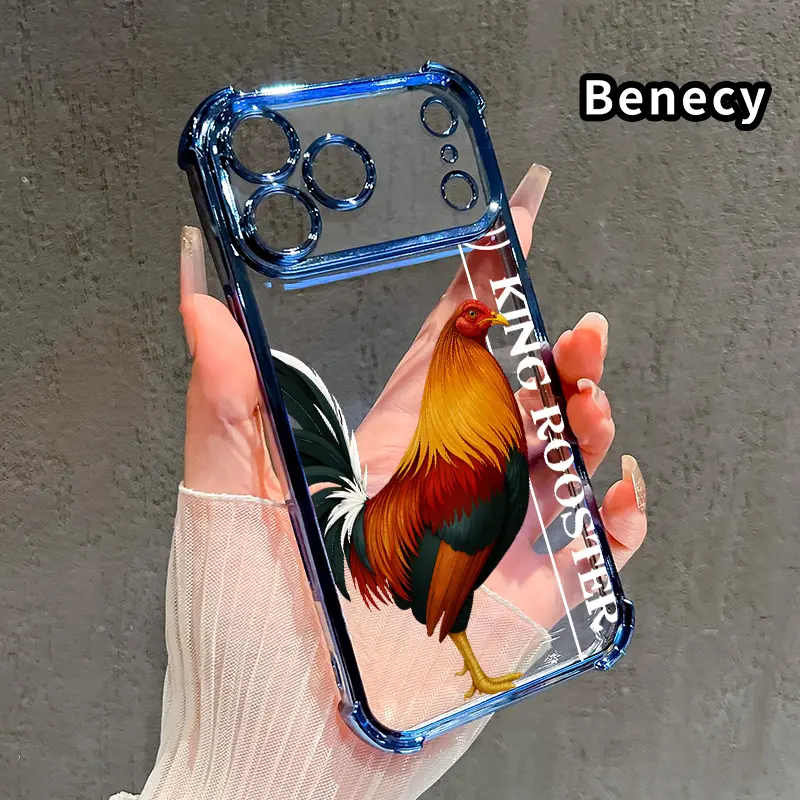 Phone Case Compatible with iPhone 17 Pro Max 16 15 Plus Air 14 13 12 11 E Proud Rooster Majesty Four-Corner Drop-Resistant Electroplated Transparent TPU Soft Protective Cover Gift Cellphone Protection Shockproof Casing Smartphone Protector