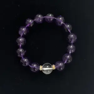 Natural Amethyst Sigle Circle Bracelet Ice Transparent Fashion Original Romantic Purple Love Bracelet Calming and Stress Relief, Protection and Healing, Focus and Clarity