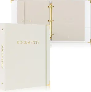 Aesthetic 3-Ring Document Organizer Binder - Durable Linen Storage Solution for Important Documents with Expanding Folder, Envelopes, Pockets & Labels