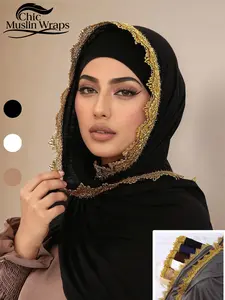 Women's Crown Chain Wave Headscarf, Elastic Breathable Jersey Hijab Scarf, Muslim Traditional Modesty Turban for All Occasions