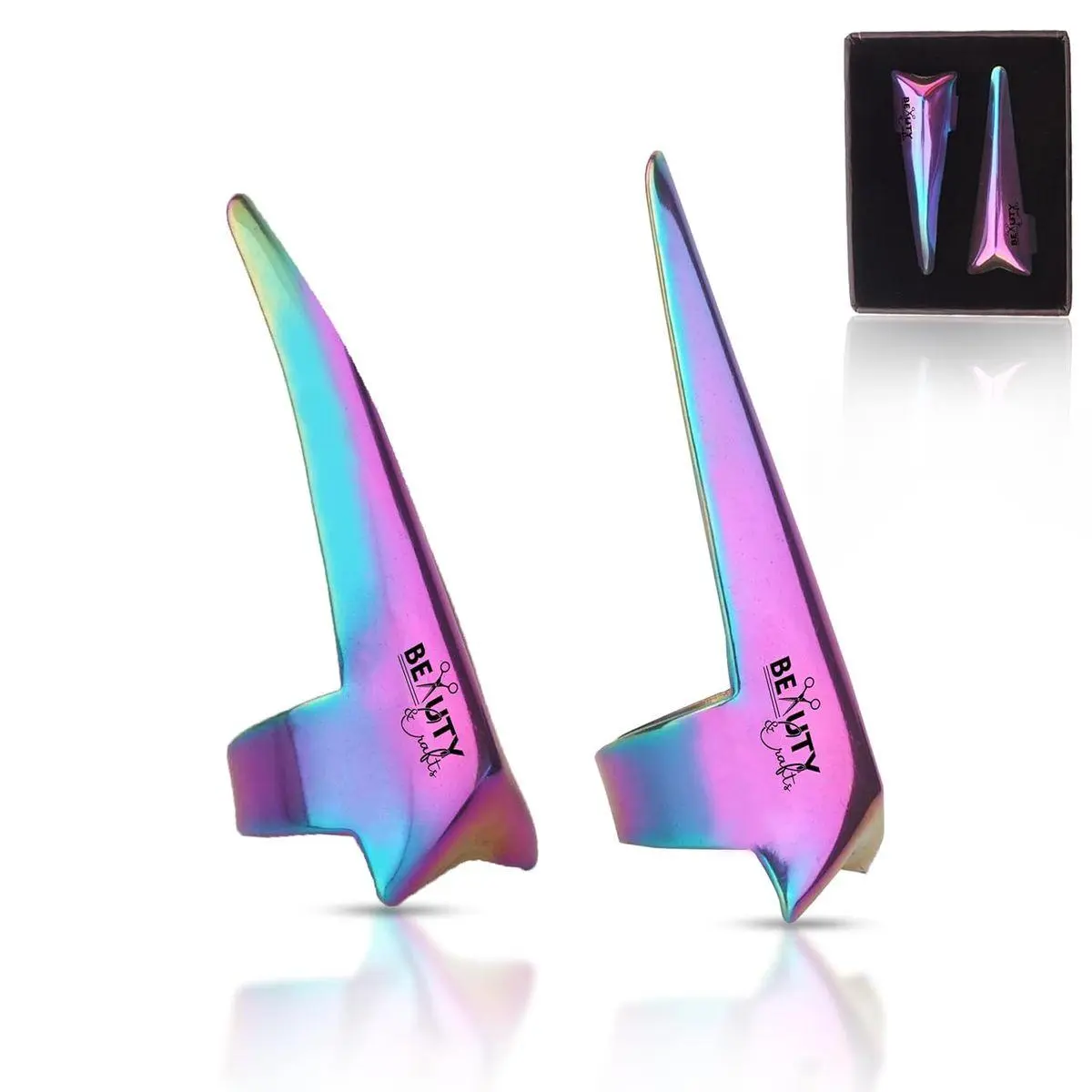 2PC Pro Hair Parting & Sectioning Rings-Stainless Steel Finger braiding Tool for Precise Hair Styling and Extension Installations - Inculde Straight &Curved Ring with Box (Multi)