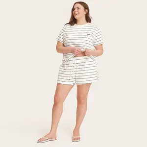 Women's High-Rise Drawstring Knit Pull-On Shorts - Parke Navy Blue Striped 1X