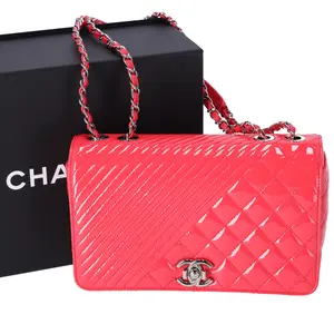 Pre-owned CHANEL Leather Shoulder Bags Matelasse Coco Boy Shoulder Bag Pink Quilted A92797 Patent Leather