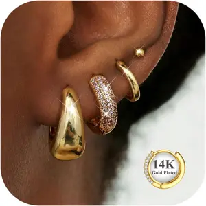 LOLIAS Small Hoop Silver Gold Earrings for Women - 4 Pairs Hypoallergenic Thick Plated Non Tarnish Chunky Gold Silver Earrings for Sensitive Ears Lightweight Huggie Hoop Earring Stacks Trendy Gifts for Women