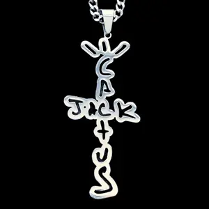 Cactus Jack Necklace - 2" Mirror Polished Stainless Steel Travis Pendant with Laser Carved Scott Design & Choice of Chain Free Gift Included