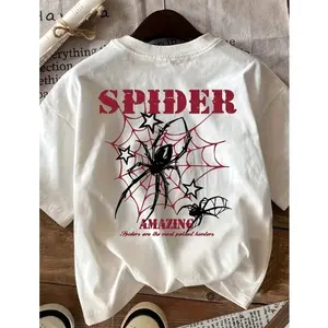 Summer and Spring Women's Spider Fun Printed Short Sleeve Round Neck Unisex Casual Fashion Y2K Women's Round Neck T-shirt 2M0