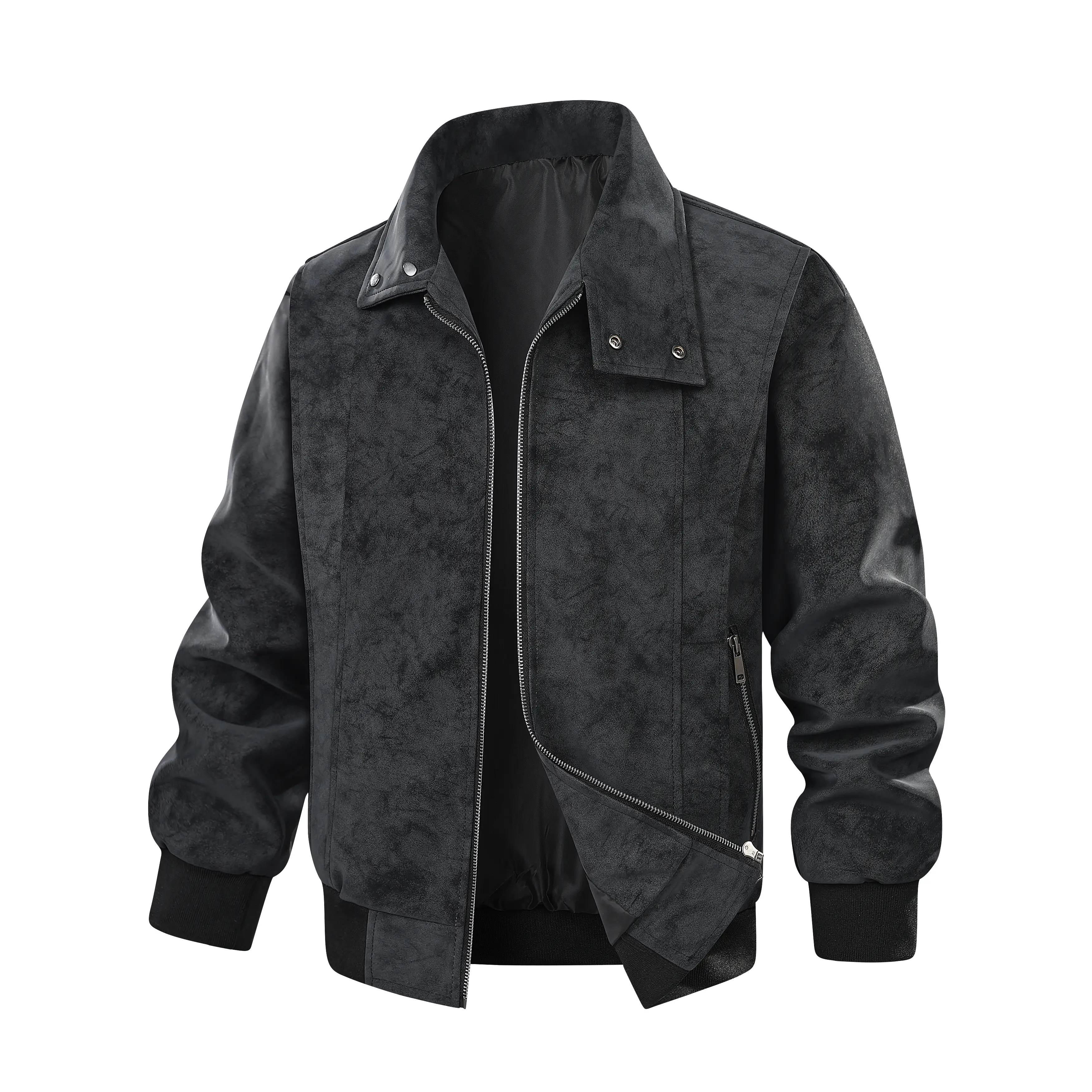 Gihuo Men's Lightweight Suede Jacket, Zipper Closure, Functional Pockets