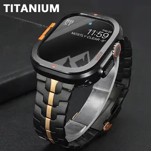 Luxury Black Gold Strap for Apple Watch Ultra 2 Band 49mm 46mm 44mm 45mm Man Titanium Bracelet Iwatch 10 9 7 8 Se 6 5 4 Business