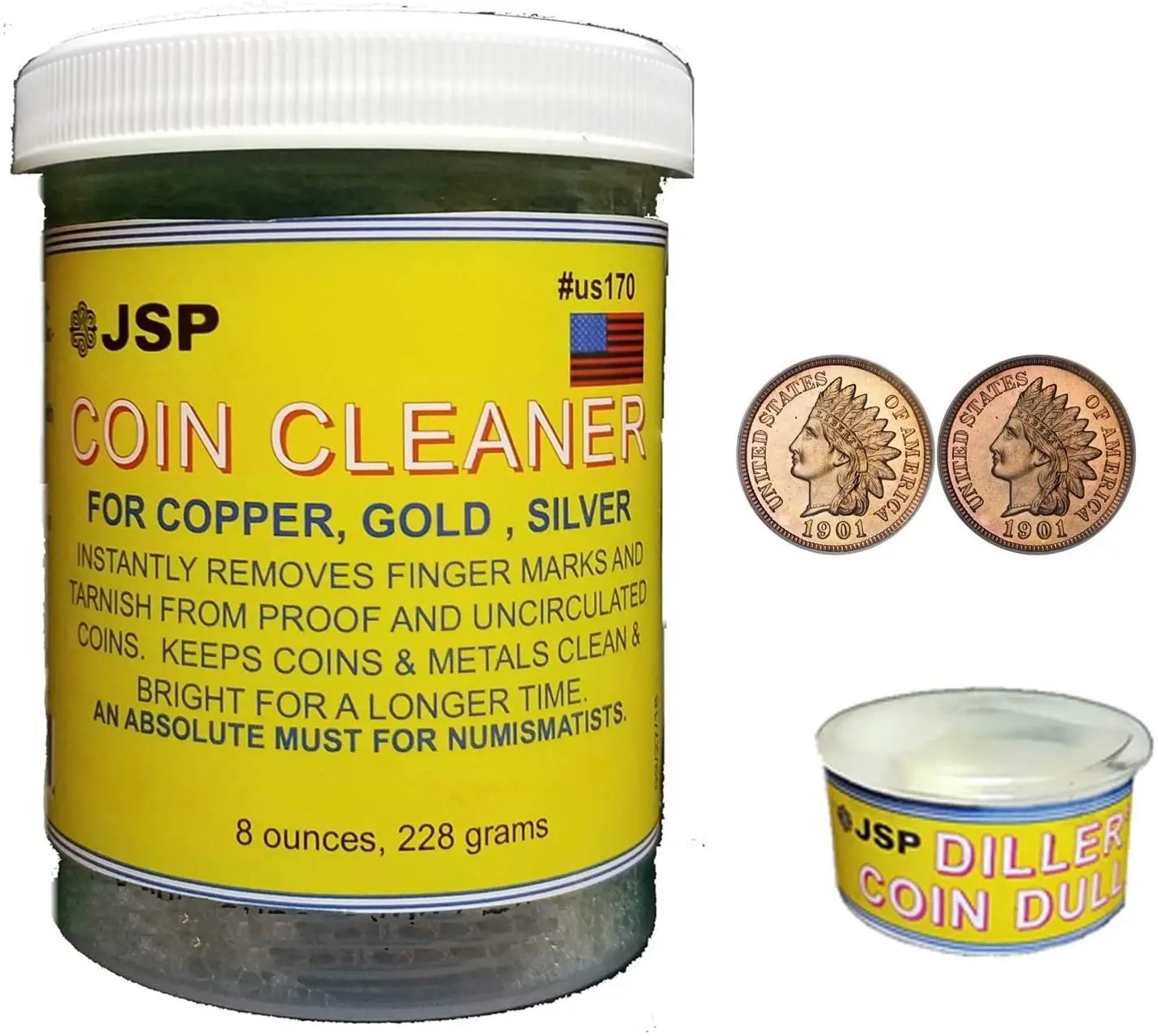 JSP Super Coin Cleaning Agent Cleaner Combo Kit - 8 fl oz Home Household Care Tool with Gloves, Brush for Silver, Gold Bars, Proofs, Copper Precious Metals