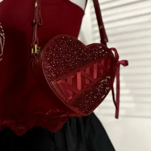 Heart Rhinestoned Purse - Red Heart-Shaped Purse with Sparkly Accents and Adjustable Strap